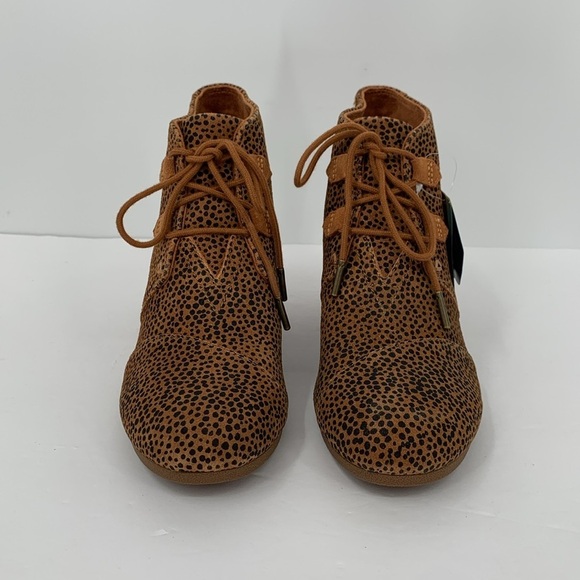 TOMS Kala wedge ankle boots booties lace-up mini Cheetah suede shoe brown new 10 - Picture 4 of 9